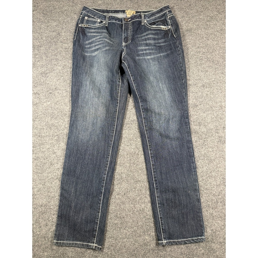 Earl Jean Straight Jeans Womens 16 Blue Denim Flap Back Pockets Metallic Studs
